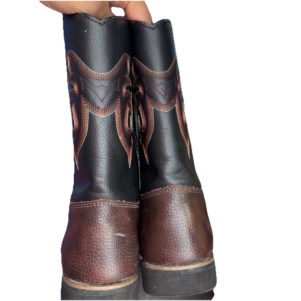 Austin Trading Company Boys Boots Size 5 Brown Square Toe Feather Pattern Cowboy - Picture 6 of 8